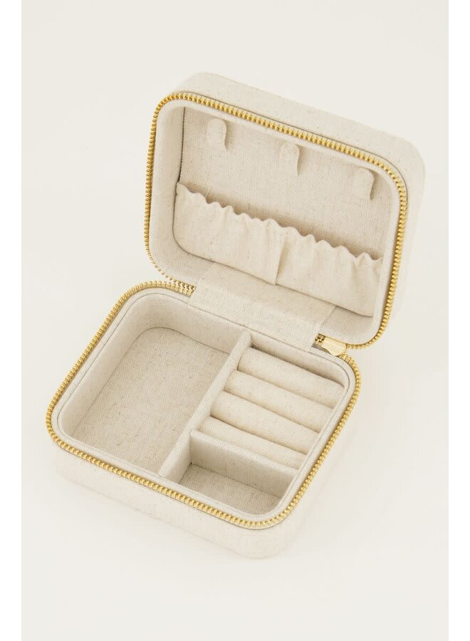 Beige Linnen Look Sieraden Etui Medium