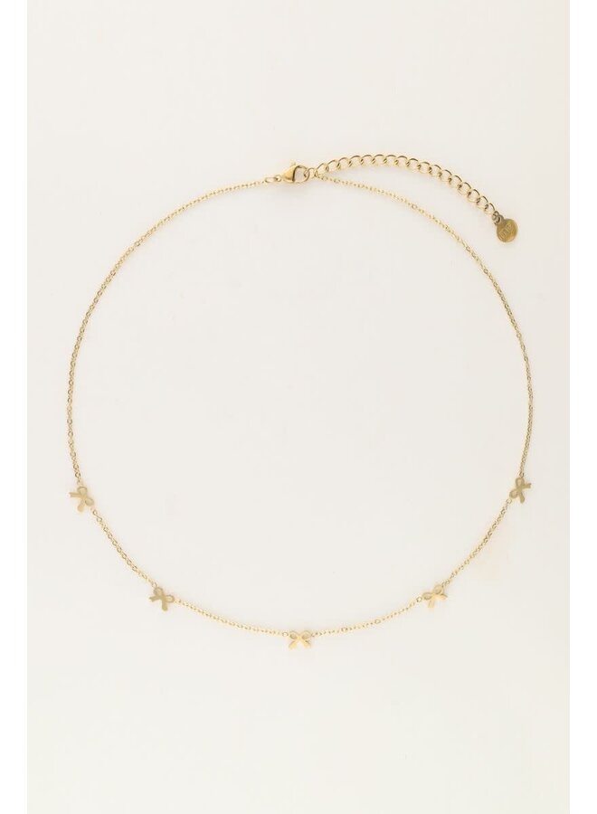 Minimalistische Ketting met 5 Mini Strikjes Goud
