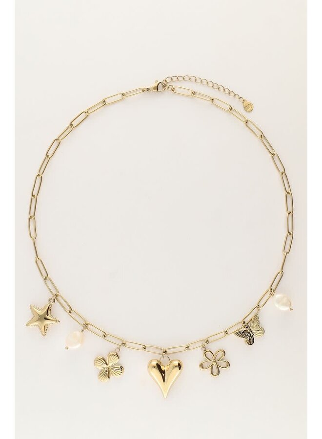 Schakelketting met Multi Bedels Goud