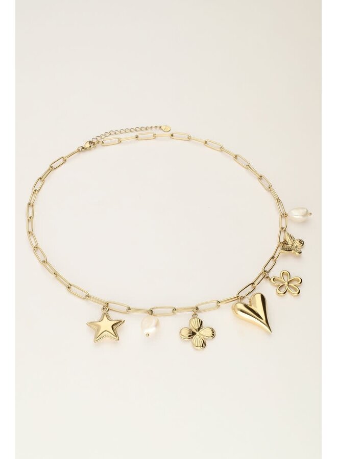 Schakelketting met Multi Bedels Goud