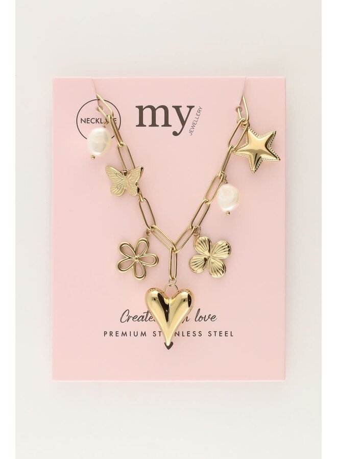 Schakelketting met Multi Bedels Goud