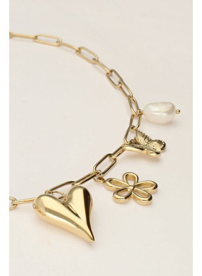 Schakelketting met Multi Bedels Goud