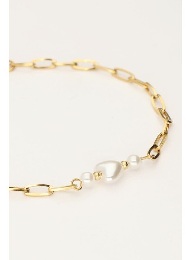 Minimalistische Schakel Armband met Parel Hartje Goud