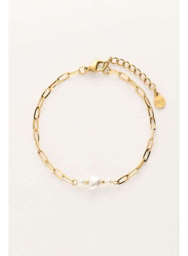 Minimalistische Schakel Armband met Parel Hartje Goud