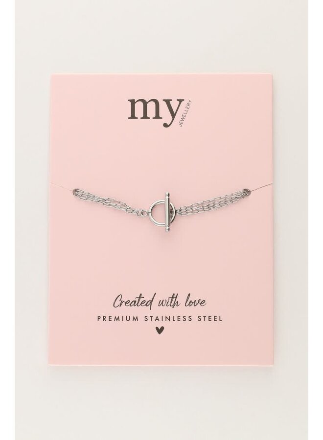 Minimalistische Armband met 4 Kettinkjes & Slotje Zilver