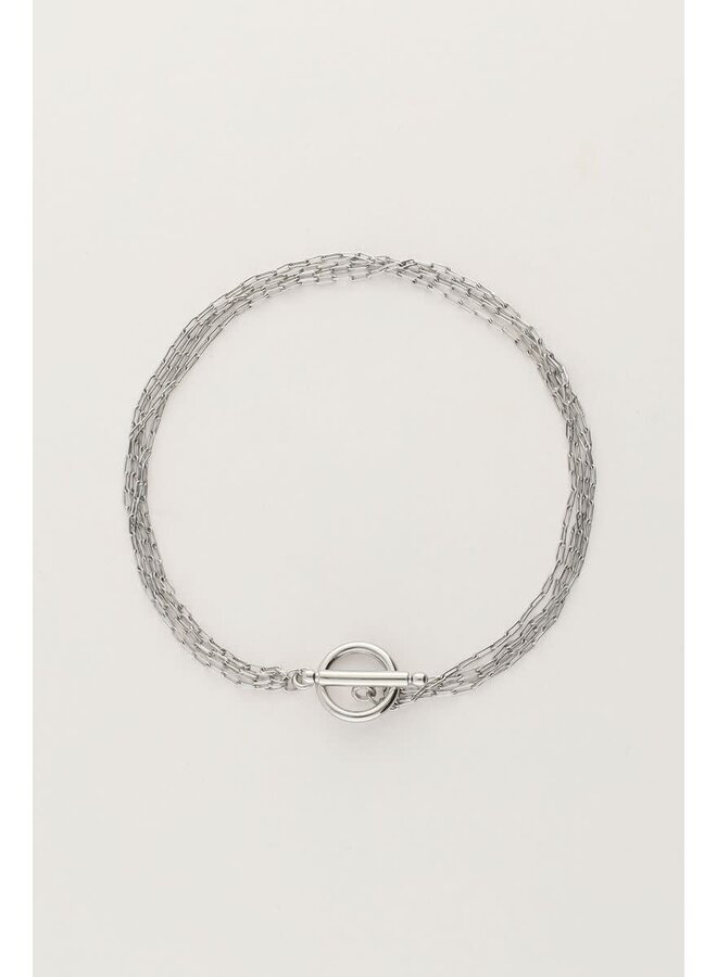 Minimalistische Armband met 4 Kettinkjes & Slotje Zilver