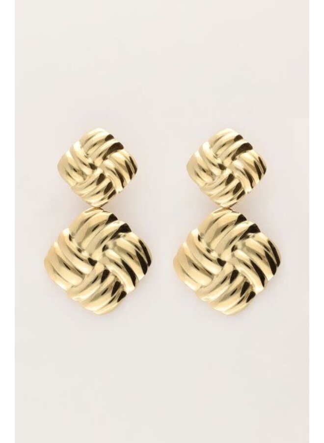 Vintage Oorhangers Vierkant Gevlochten Goud