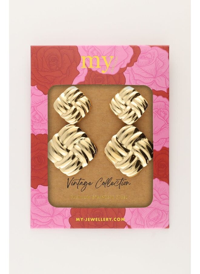Vintage Oorhangers Vierkant Gevlochten Goud