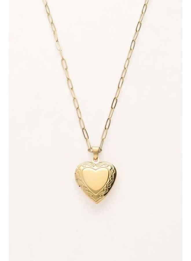 Vintage Schakelketting met Hart Medaillon Goud