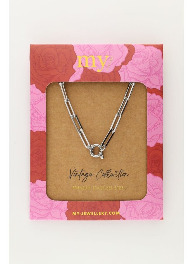Vintage Schakelketting met Slotje Zilver