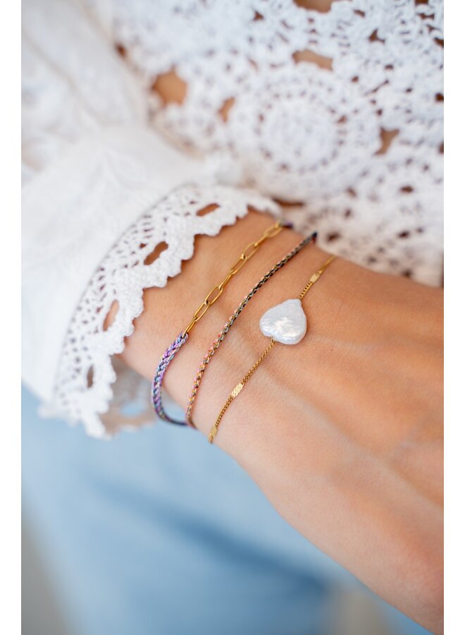 Minimalistische Dubbele Armband met Parel Hartje Zilver