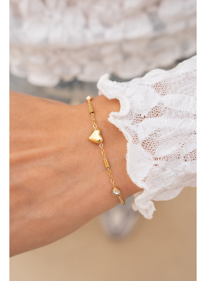 Minimalistische Armband met Hartje & Tubes Goud