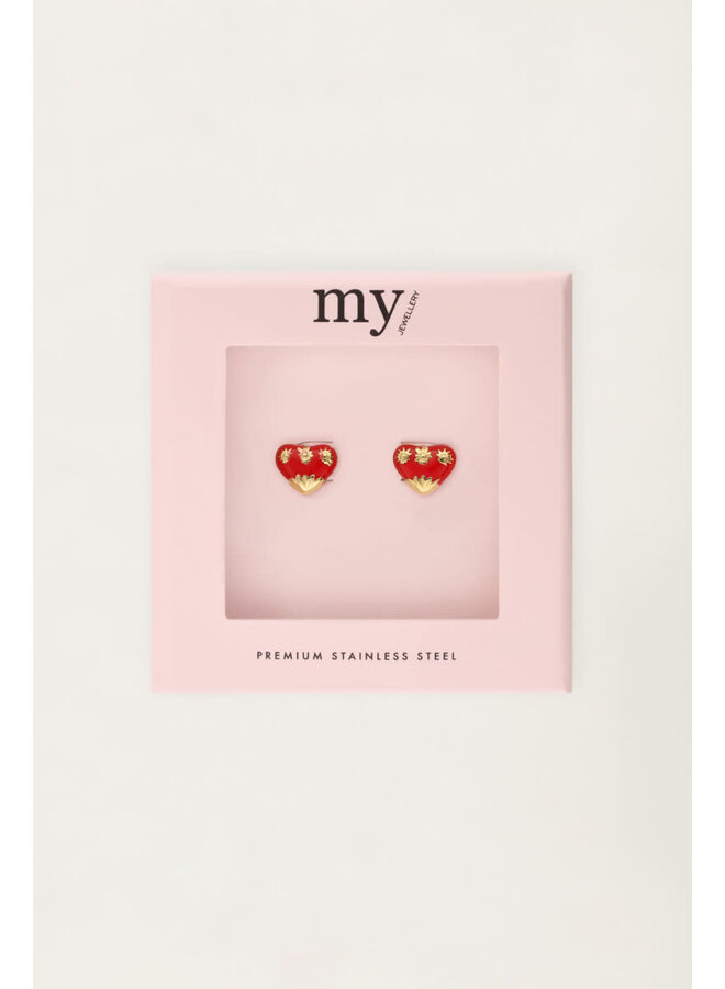 Studs Rood Mini Hart Goud