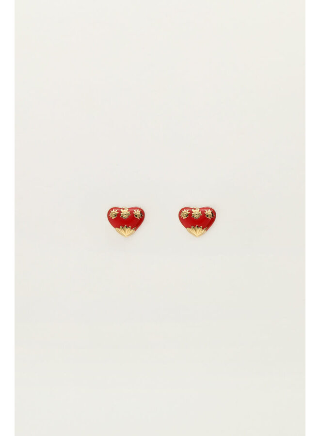 Studs Rood Mini Hart Goud