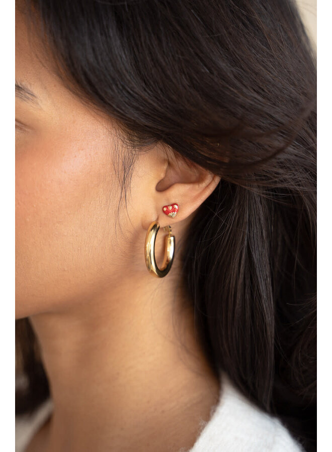 Studs Rood Mini Hart Goud
