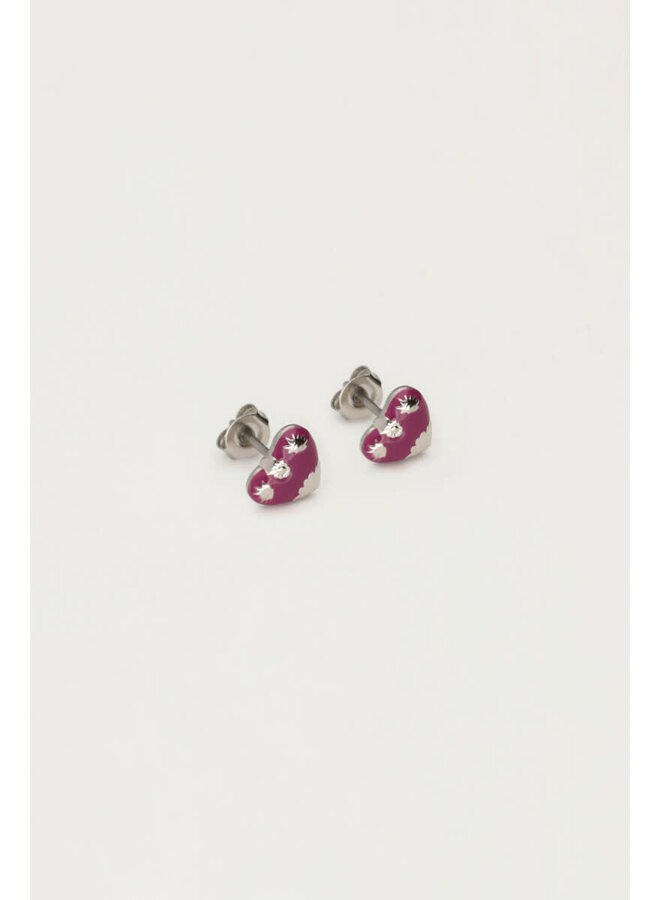 Studs Paars Mini Hart Zilver