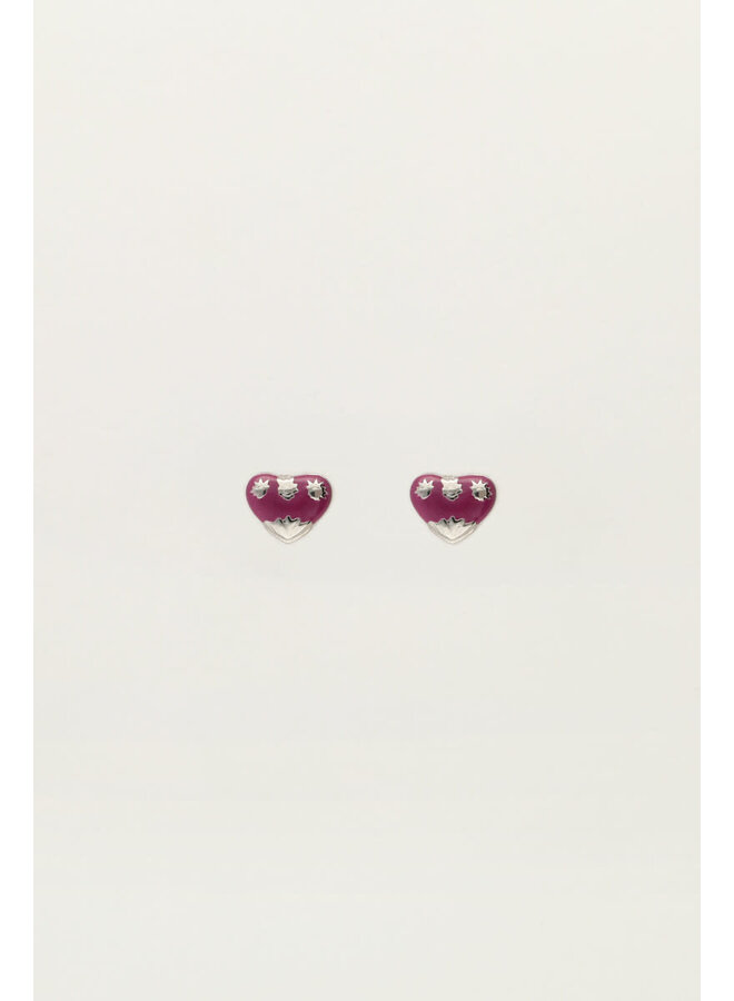 Studs Paars Mini Hart Zilver