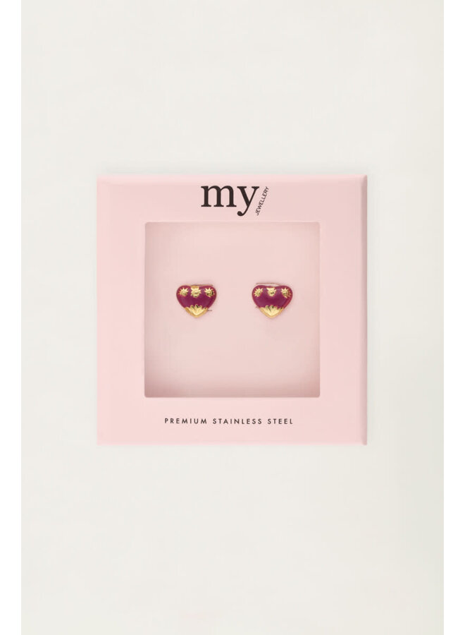 Studs Paars Mini Hart Goud