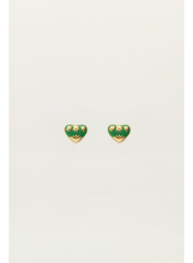 Studs Groen Mini Hart Goud