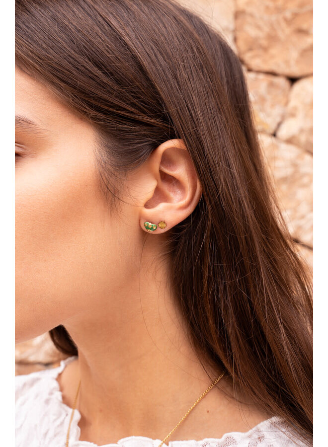 Studs Groen Mini Hart Goud