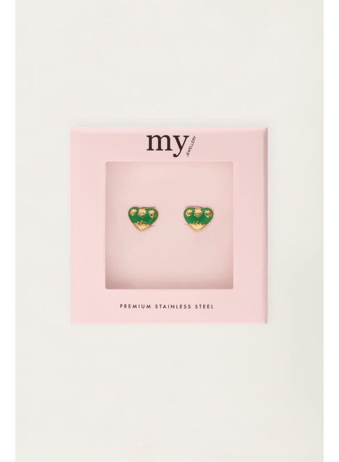Studs Groen Mini Hart Goud