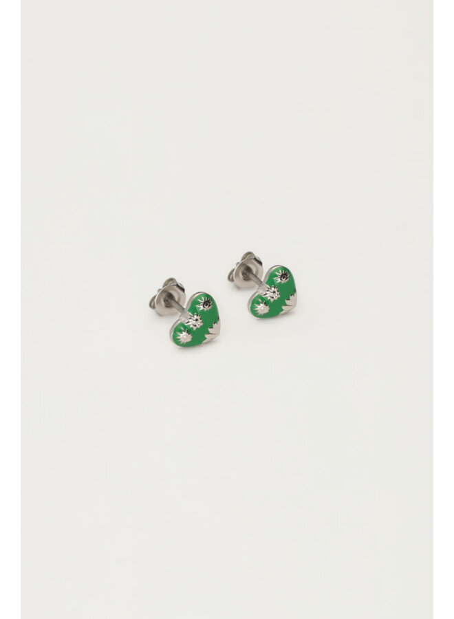 Studs Groen Mini Hart Zilver