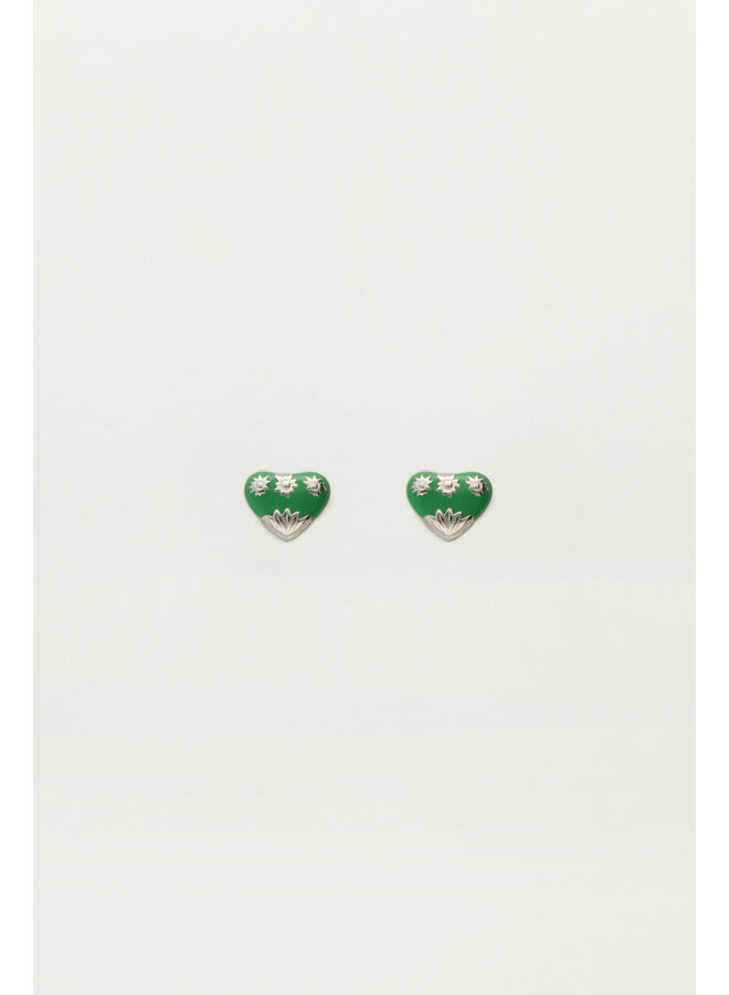 Studs Groen Mini Hart Zilver