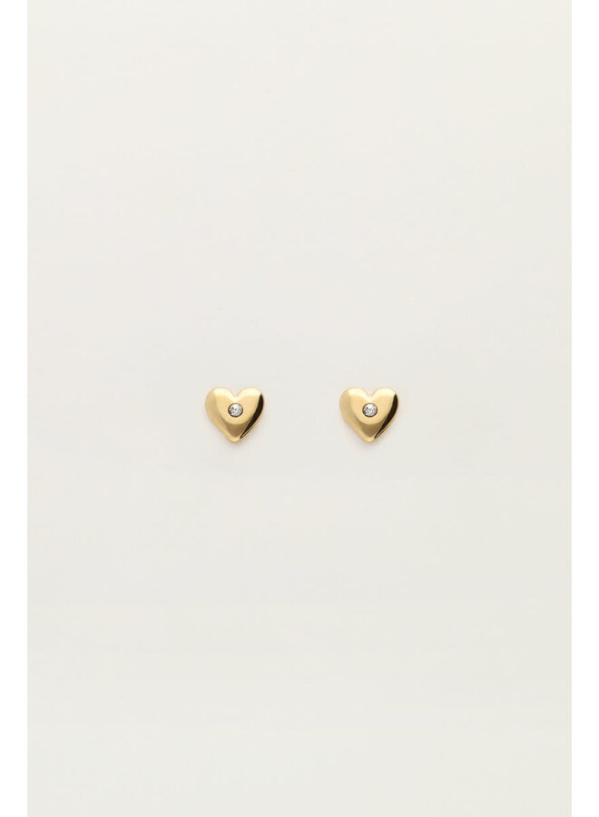 Studs met Hartje en Strass Goud