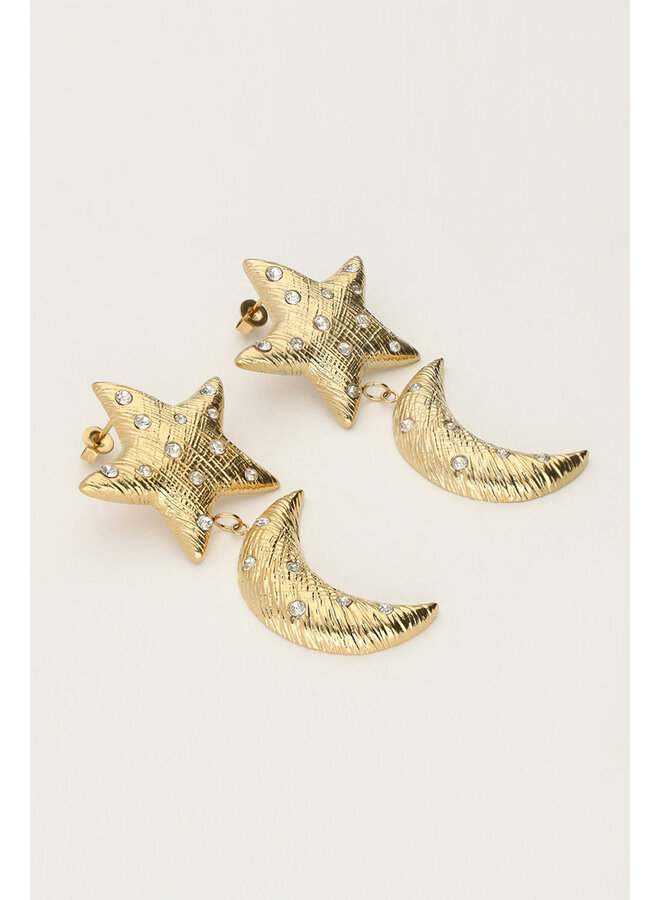 Starry Oorhangers met Maan & Ster Goud