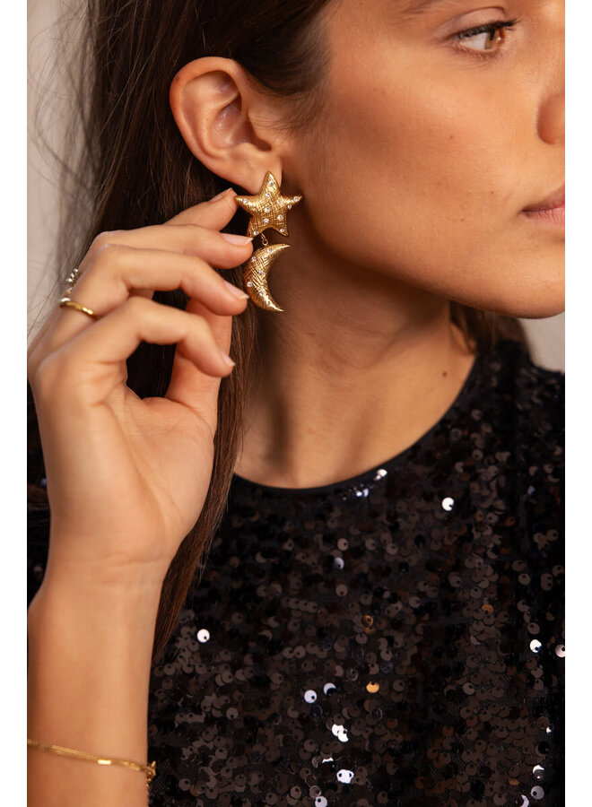 Starry Oorhangers met Maan & Ster Goud