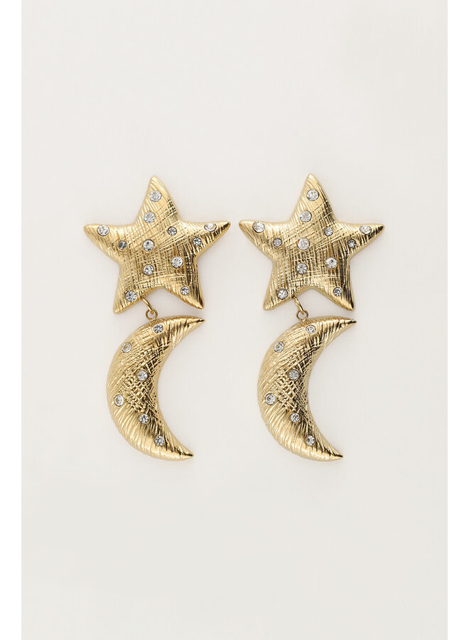 Starry Oorhangers met Maan & Ster Goud