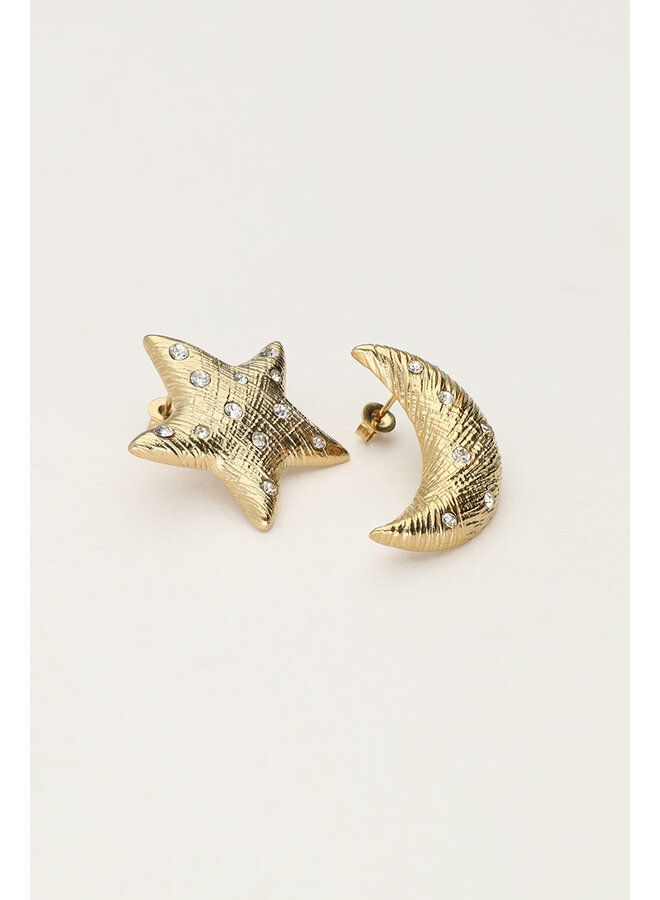 Starry Studs Maan & Ster Goud