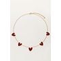 Fijne Ketting met Burgundy Hartjes Goud