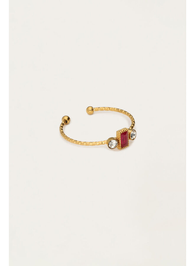 Minimalistische Ring met Vierkante Rode Strass Goud