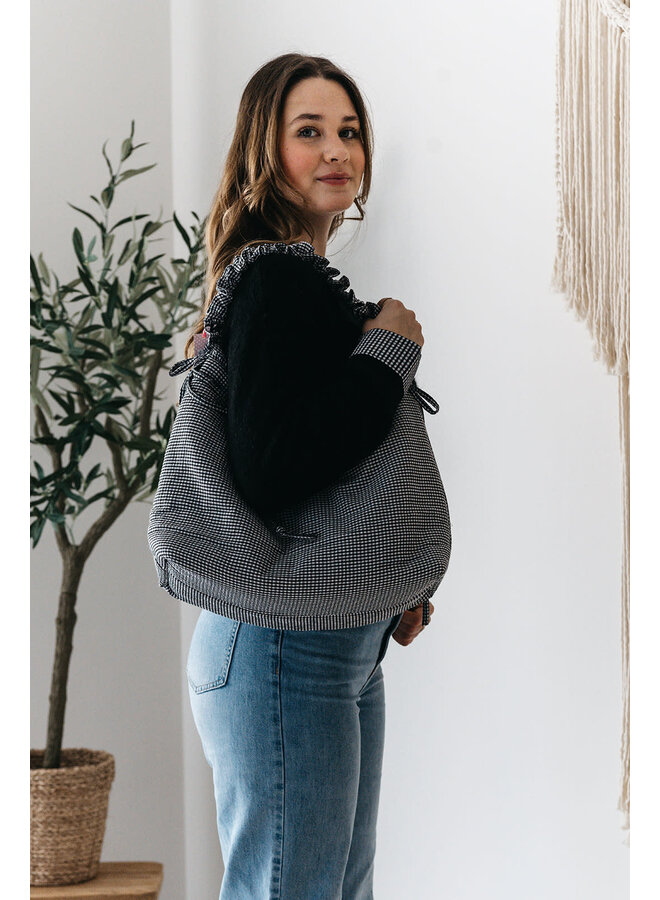 Zwart Wit Geruite Shopper met Ruffles