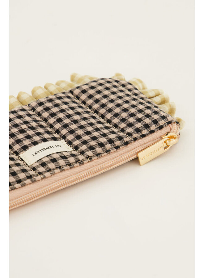 Beige Etui met Ruffle & Ruit