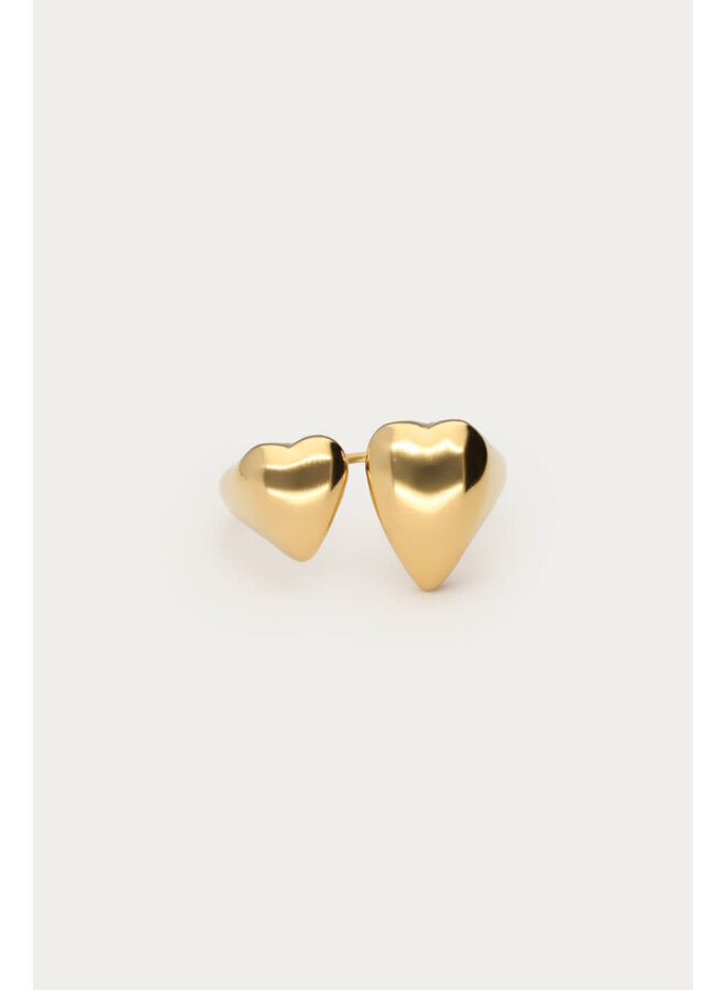 Bold Ring met Twee Hartjes Goud