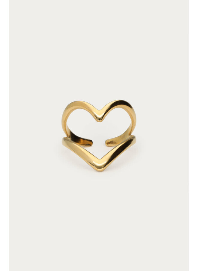 Bold Statement Ring met Groot Open Hart Goud