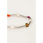 Sunrocks Elastieken Armband met Multikleur Bloemen & Zoetwaterparels Zilver