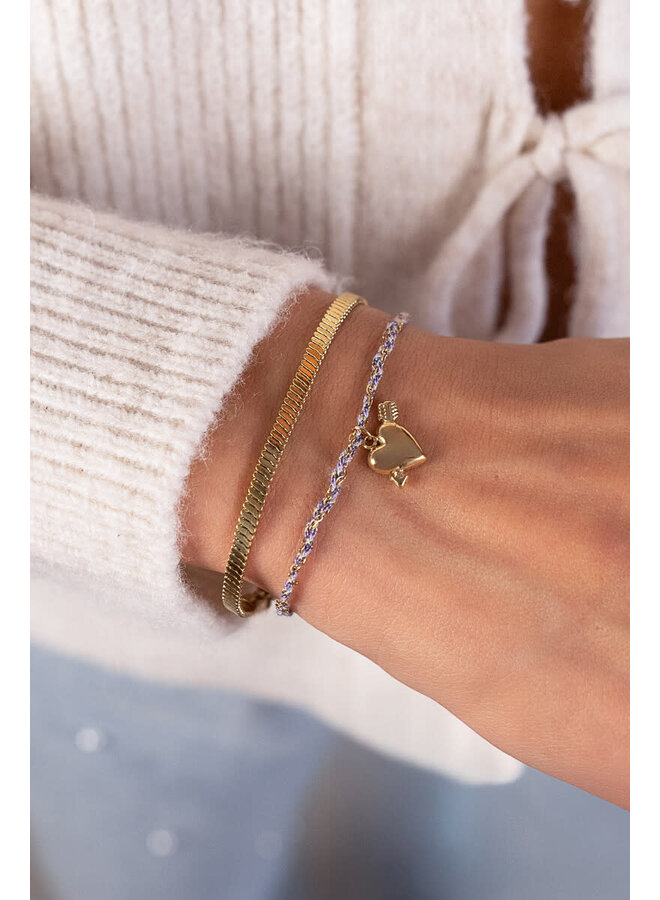Sunrocks Paarse Koord Armband met Cupido Hartje Zilver