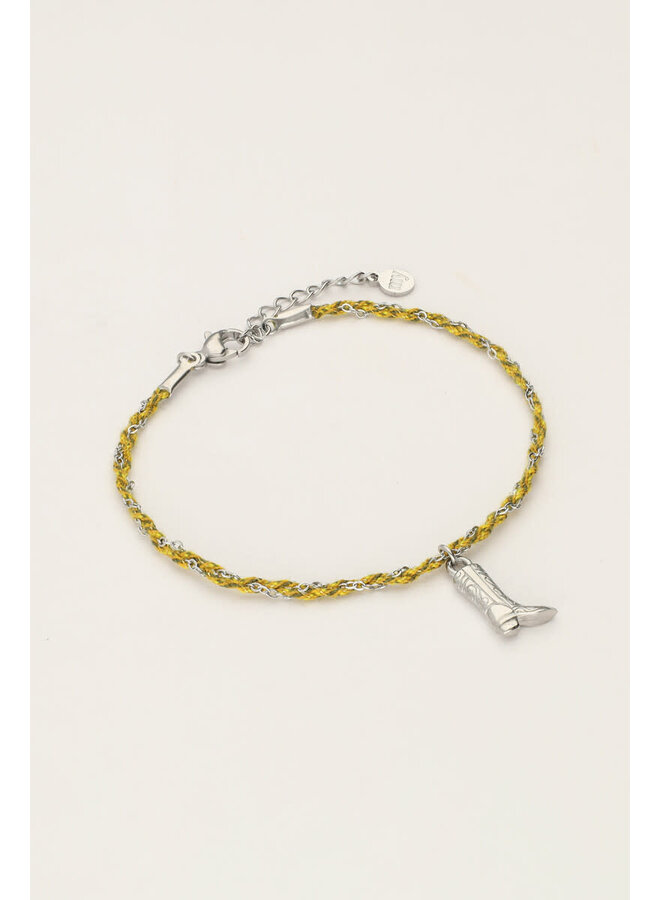Sunrocks Gele Koord Armband met Laars Zilver