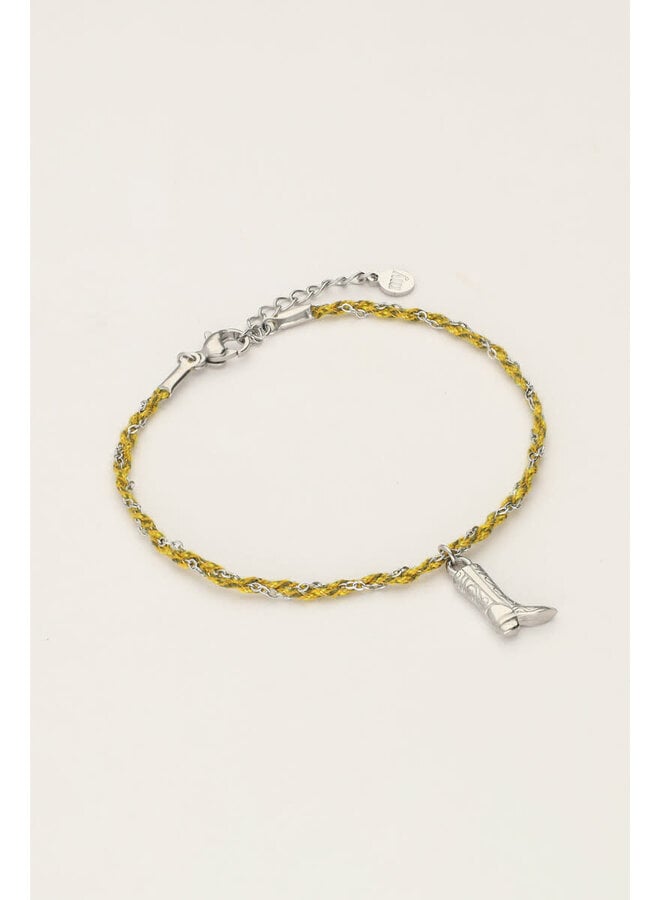 Sunrocks Gele Koord Armband met Laars Zilver