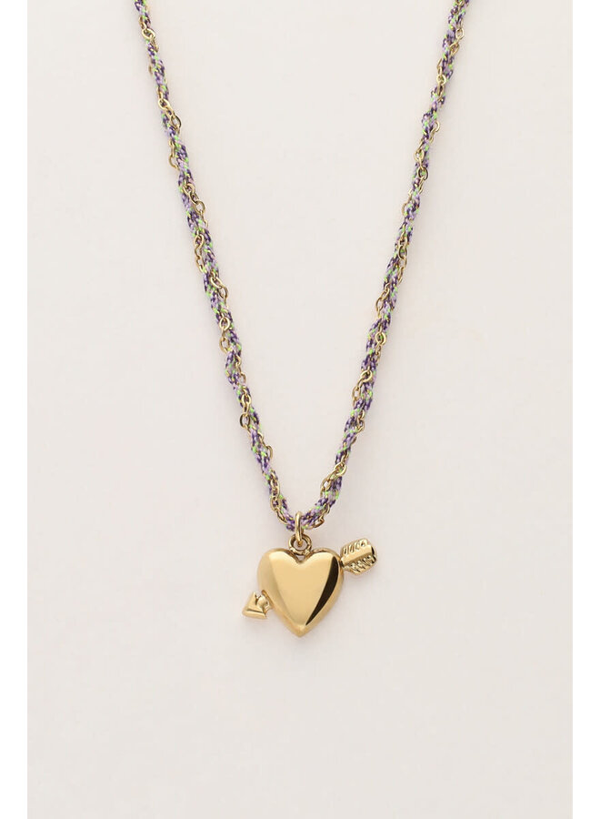 Sunrocks Paarse Koord Ketting met Cupido Hartje Goud