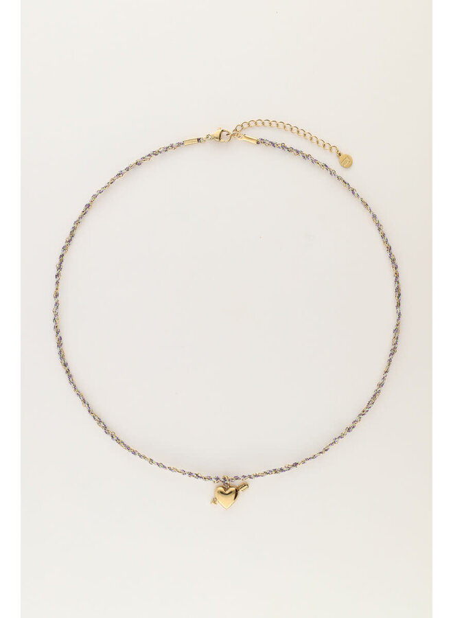 Sunrocks Paarse Koord Ketting met Cupido Hartje Goud