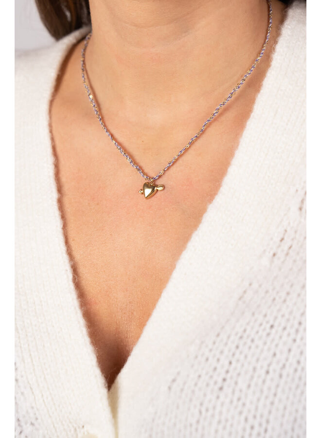 Sunrocks Paarse Koord Ketting met Cupido Hartje Goud