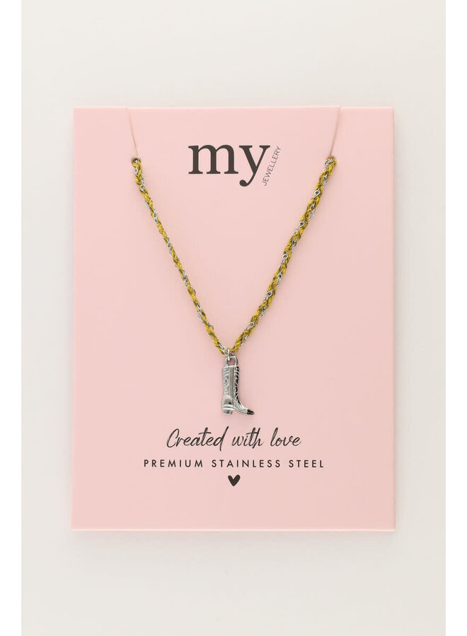 Sunrocks Gele Koord Ketting met Laars Zilver