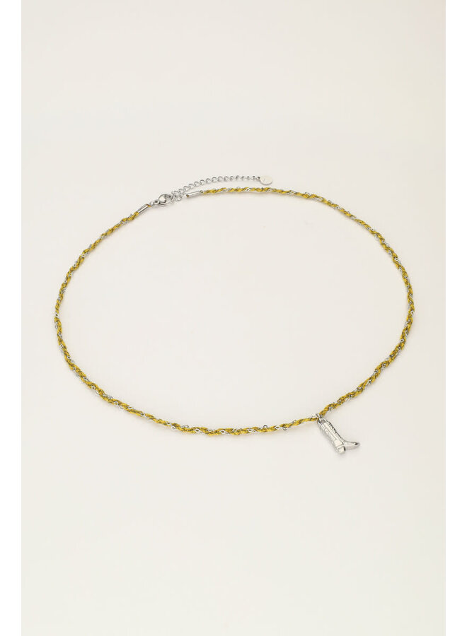Sunrocks Gele Koord Ketting met Laars Zilver