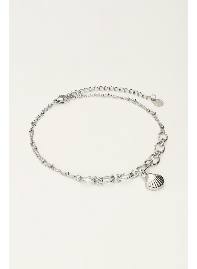 Minimalistisch Enkelbandje met Grove Schakels & Schelpje Zilver