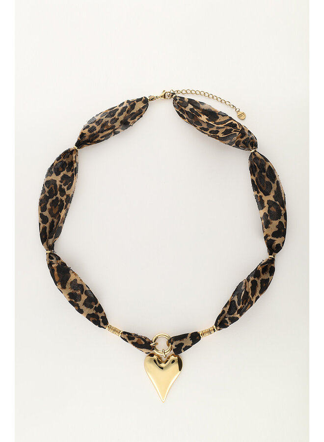 Panterprint Cord Ketting met Statement Hart Goud