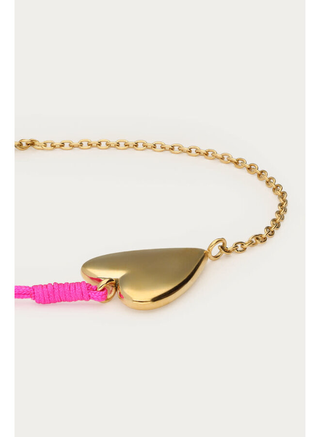 Roze Touw Armbandje met Hartje Goud